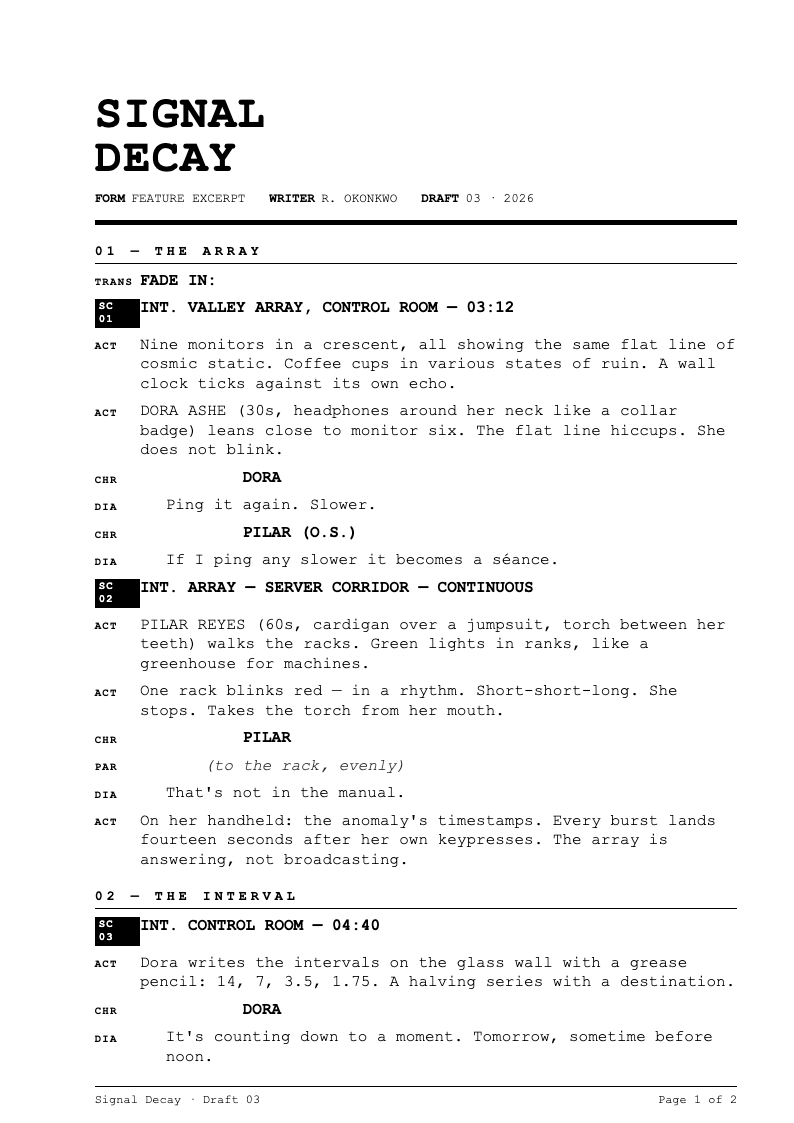 Pure typographic screenplay format